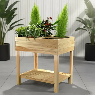 Produktbild von Mucola Hochbeet Holz Pflanztisch Gartenbeet mit 4 Fächer Blumenständer Pflanzkasten Gewächshaus Frühbeet Kräuterbeet Treibhaus