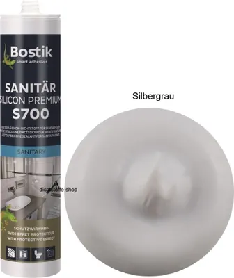 Produktbild von Bostik S700 Sanitärsilicon Premium 300ml Kartusche 1K Silikon Fugen Dichtstoff Silbergrau