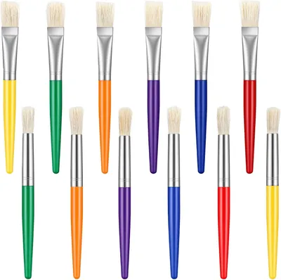 Produktbild von 12-teiliges Malpinselset mit 6 Rundpinseln und 6 flachen, großen Pinseln für abwaschbare Acrylfarbe