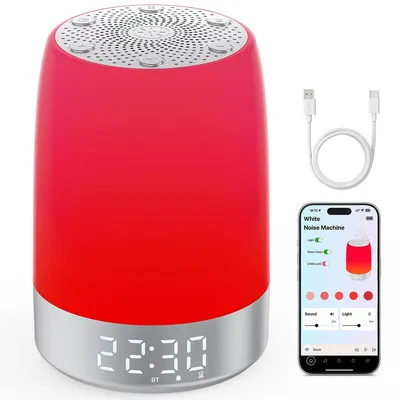 Produktbild von Weißrauschmaschine mit Rotlicht, 32 Naturgeräusche, Bluetooth-Lautsprecher, App-Steuerung, 8 Lichtfarben, USB-C