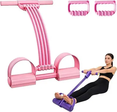 Produktbild von Elastischer Bauchmuskeltrainer – 3 in 1 – Bauchtrainer – Bauchroller – Bauchrad – Widerstandsband für Fitness – Widerstandspedalband – Elastikband mit Griff und Pedal – Für die Bauchmuskulatur – Widerstandsband