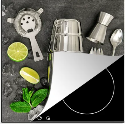 Produktbild von KitchenYeah© Herdabdeckplatte Cocktailshaker - Eiswürfel - Obst , 78x78cm, Küche Deko, Glaskeramikkochfeld Herdabdeckung, Abdeckplatte fùr Kochfeld