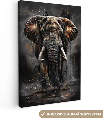 Produktbild von MuchoWow® - Leinwandbilder - Elefant - Aquarell - Wildtiere - Luxus, Wandbild, Wanddeko Bilder Wohnzimmer, 40x60 cm
