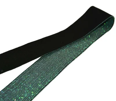 Produktbild von 1m Meterware Glitzer-Gummiband 40mm Gummiband Glitzer Band Gummilitze, Farbe:grün