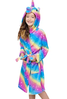 Imagen del producto de Bata de felpa adorable con efecto degradado de arcoíris, talla 110 - Unicornio