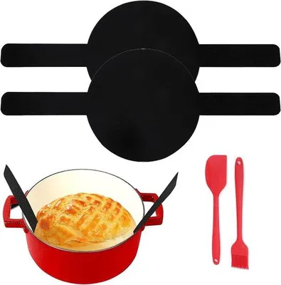 Zdjęcie produktu dla Silikonowa mata do pieczenia do garnka żeliwnego – mata zapobiegająca przywieraniu – podkładka pod ciasto – okrągła mata do pieczenia chleba na zakwasie – długie uchwyty – mata do pieczenia chleba – wielokrotnego użytku – akcesoria do pieczenia