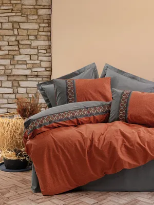 Produktbild von L'Essentiel Linge de Maison, Tamaya - Tile Red, Fliese Rot, Ranforce Doppel-Bettbezug-Set, 100 % BAUMWOLLE RANFORCE, 200 x 220 cm
