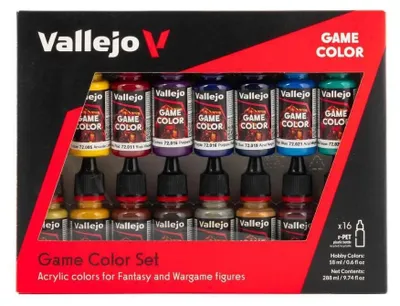 Image de Vallejo Set de Peinture Acrylique Game Color Avancé. Kit de 16 Couleurs Finition Mate et Métallisée, Bouteilles de 18 ml avec Compte-Gouttes. Pour Figurines Fantaisie et Wargame