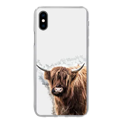 Produktbild von MuchoWow® Handyhülle Schutzhülle Hülle für iPhone Xs Schottischer Highlander - Farbe - Grau Silikon Softcase Handy Hülle - Handytasche