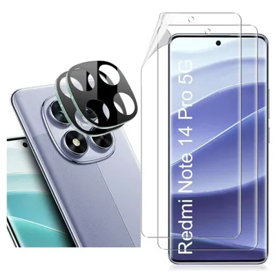 Produktbild von CLM-Tech Xiaomi Redmi Note 14 Pro 5G Panzerglas 9H, kristallklar, Fingerabdrucksensor-kompatibel, 4er Set (2x Displayschutz, 2x Kameraschutz), blasenfreie Installation, hüllenfreundlich