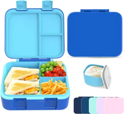 Produktbild von Bento Box 3 Fächer, blau, BPA-frei, auslaufsicher, mikrowellengeeignet, für Mittagessen