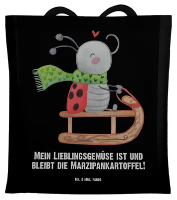 Produktbild von Mr. & Mrs. Panda Jutebeutel Smörle Rodeln - Schwarz - Geschenk, Winter, Schultasche, Schlittenfahren, Weihnachten, Shopping Tasche, Marzipan, Laptoptasche, Tote Bag