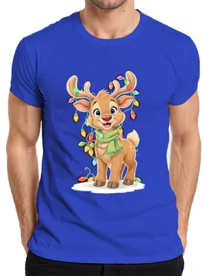 Obrázek produktu pro Vánoční sob Cute Kids Christmas Fairy Lights Cartoon pánské tričko, modrá, 3XL
