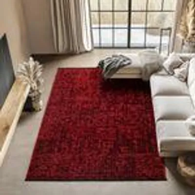 Produktbild von Boho Chenille Teppich Vintage Kelim Design, weich & stilvoll für Wohnzimmer, Schlafzimmer, Büro & Küche, Größe: 140 x 200 cm, Farbe: Rot