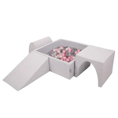 Image de KiddyMoon aire de jeux en mousse avec fosse à balles carrée (200 balles ∅ 7 cm) avec obstacles souples et piscine à balles, e eu, gris clair : pearl/