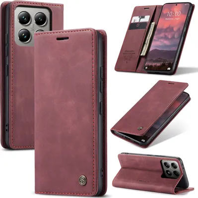 Produktbild von Hülle für Xiaomi 14T Pro Retro Kunstledertasche mit Standfunktion Schutzhülle Rot