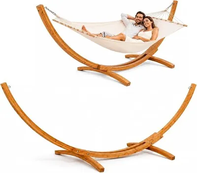 Produktbild von Hängemattengestell 325 cm – stabiles Outdoor Holzgestell für Hängematten bis 2 Personen – wetterfester Holzständer für Garten Terrasse oder Balkon, Robustes Gestell ohne Hängematte