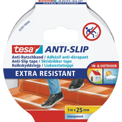 Produktbild von tesa Antirutschband tesa 55587 - 25 mm x 5 m transparent selbstklebend wasserfest Innen-/Außenanwendung für Treppen & Stufen