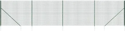 A green wire mesh fence with support posts and diagonal bracing.