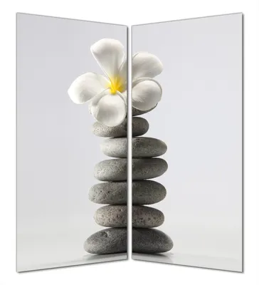 Produktbild von Wallario selbstklebende Duschrückwand 180 x 180 cm mit Motiv Blume auf gestapelten Steinen - Wandverkleidung mit Hochglanzlaminat in Glasoptik