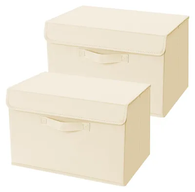 Produktbild von Aufbewahrungsboxen mit Deckel – 2er-Set, Stoffkörbe, faltbare Aufbewahrungsboxen mit Sichtfenster, 38 x 25 x 25 cm, faltbare Box für Kleidung