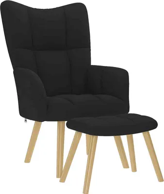 Produktbild von Relaxsessel mit Hocker Schwarz Stoff