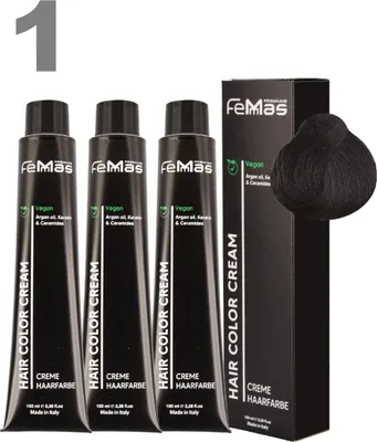 Produktbild von FemMas Haarfarbe Schwarz 1 | mit Arganöl | 3x100 ml