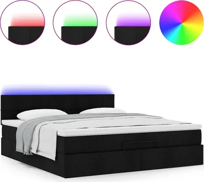 Produktbild von Ottoman-Bett mit Matratze & LEDs Schwarz 160x200 cm Stoff
