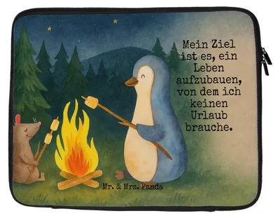 Produktbild von Mr. & Mrs. Panda Laptop Case Pinguin Lagerfeuer Design 20 x 28 cm - Weiß - Geschenk, Notebooktasche, Tasche, Hülle, Maus, Laptoptasche, Büro, Sleeve, Job