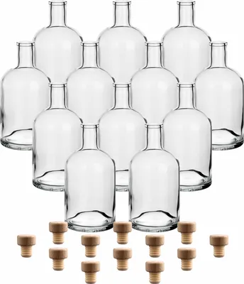 Immagine prodotto di set di 12 bottiglie in vetro 700 ml classic con tappo - Bottiglia vuota da 0,7 l in vetro da riempire con gin, whisky, liquore