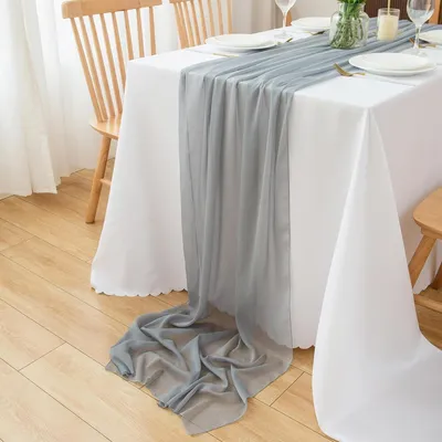 Productafbeelding van Tafel Runner Chiffon - Tafeldecoratie Stof - Bruiloft Versieren - Zonder Naden - 70 x 400 cm - Grijs