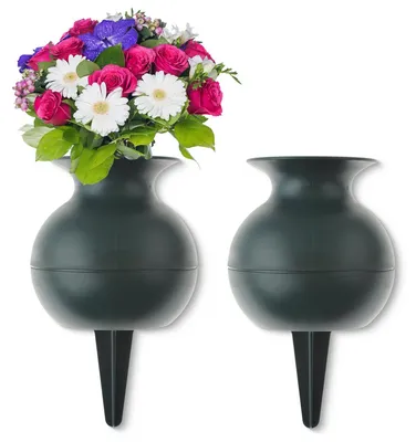 Produktbild von Trichter Grab-Vasen mit Erdspieß frostsicher 2er Set grün 27 cm