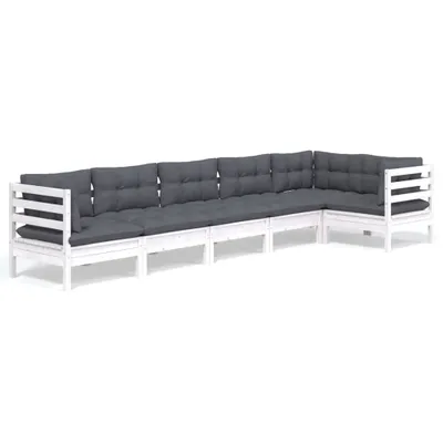 Produktbild von 6-tlg. Garten-Lounge-Set mit Kissen Weiß Kiefernholz