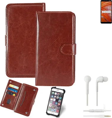 Produktbild von K-S-Trade 360° Hülle kompatibel mit Nokia 6.2 inkl. Headphones braun Kunstleder Case BookCase WalletCase Kunstlederederhülle Handyhülle,