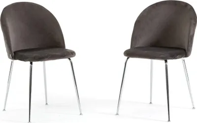 Produktbild von Set 2 gepolsterte Essstühle, Metallbeine, elegantes Design für Küche, Esszimmer, Bar und Restaurants SARA - Dunkelgrau/Silber