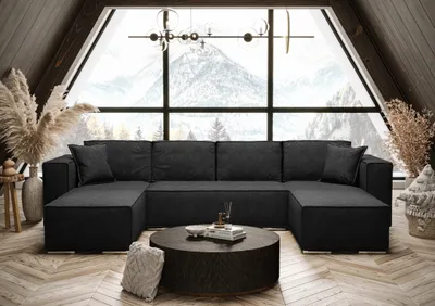 Image de AX LIVING Canapé d'angle noir avec fonction sommeil Vinoria U 327 cm
