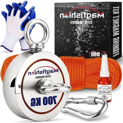 Produktbild von Famanu Neodymium Magnet 700 kg Ø 94 mm für Magnetfischen mit 20 m orangefarbenem Seil & Handschuhen