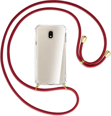 Produktbild von Handykette Backcover-Schutzhülle mit Band (Metall goldfarben) für Samsung Galaxy J3 2017 - dunkelrot
