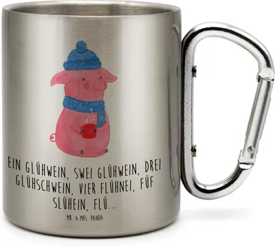 Produktbild von Mr. & Mrs. Panda Edelstahlbecher Schweinchen Glühwein - Transparent - Geschenk, Betrunken, Isolierbecher, Weihnachtsdeko, Teebecher, Spruch, Thermobecher, Weihnachtsmarkt
