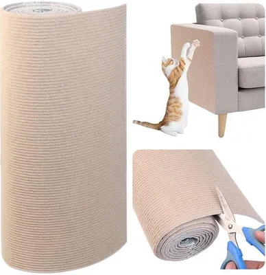 Image de Tapis à griffer de couleur kaki, 40 x 200 cm, autocollant, protection anti-griffures pour chats, à poser soi-même, protège les meubles et le canapé