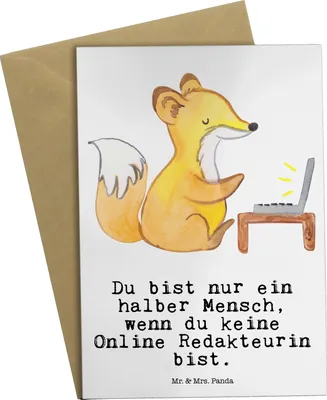 Produktbild von Mr. & Mrs. Panda Grußkarte Online Redakteurin Herz - Weiß - Geschenk, Grußkarten, einladungskarten, osterkarten, hochzeitskarten, glückwunschkarten, weihnachtskarten