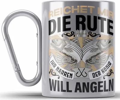 Produktbild von Trendation - Angler Edelstahl Tasse Karabiner Geschenk Männer Spruch Lustig für Fischer Geschenkidee Angeln Fischen (Silber)