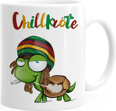 Produktbild von Kaffee-Tasse Chillkröte Schildkröte Rastafrisur Joint Comic Stil Kaffeetasse Fun-Tasse MoonWorks® weiß Keramik-Tasse