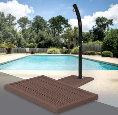 Obrázek produktu pro ML-Design WPC podlahový prvek pro solární sprchu, bazénový žebřík nebo bazén, hnědý, 101 x 63 x 5,5 cm, protiskluzová základna, včetně instalačního materiálu