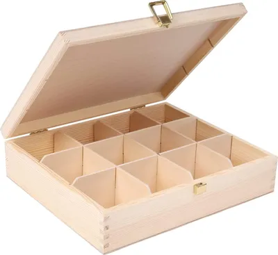 Produktbild von Creative Deco Tee-Box aus Natürliches Kiefernholz | 29 x 25 x 7,5 cm | mit 12 Fächer und Deckel | Tee-Organizer | Perfekte Tee-Kiste für Decoupage, Dekoration Lagerung der Teebeutel