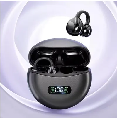 Produktbild von Drahtlose HiFi-Bluetooth 5.4-Ohrhörer mit Clip-On-Ohrbügel und Digitalanzeige, wasserdichte Sport-Kopfhörer mit Mikrofon