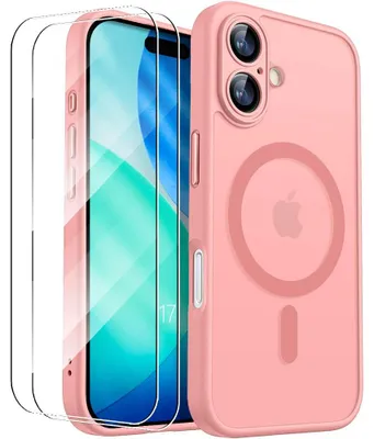 Image de Coque + 2 Verres Trempés pour iPhone 17, avec Anneau Magnétique et Protection Caméra - Translucide Rose