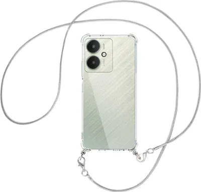 Produktbild von Handykette Backcover-Schutzhülle mit Band (Metall silberfarben) für Xiaomi Redmi 13C 5G, Poco M6 5G - silberfarbene Snake-Kette