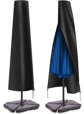 Image de Housse de protection pour parasols, 190x25/50 cm, noire, résistante aux intempéries, coupe-vent, idéale pour les parasols de terrasse