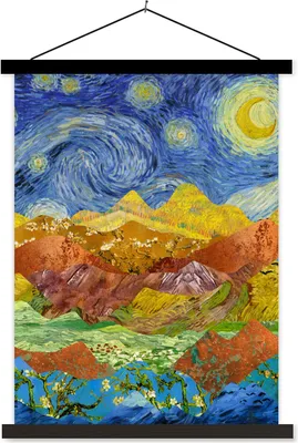 Produktbild von MuchoWow® Textilposter Van Gogh - Sternennacht - Alte Meister 40x53 cm mit schwarzem Rahmen - Abbildung